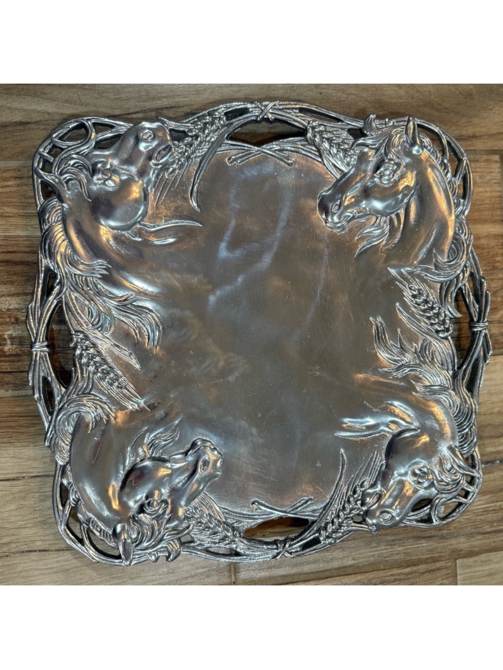 Arthur Court Horse Aluminum 12" Inch Square Tray Platter Vintage Equestrian 1999